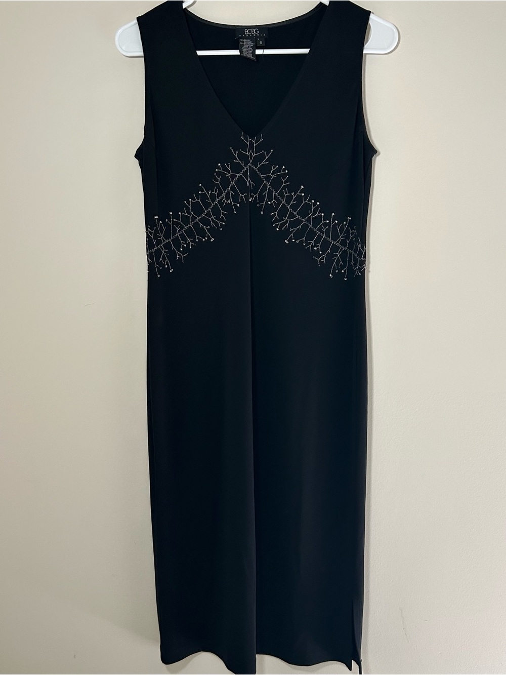BCBGMaxAzria Vintage Black Sleeveless Midi Dress with Beaded Detail